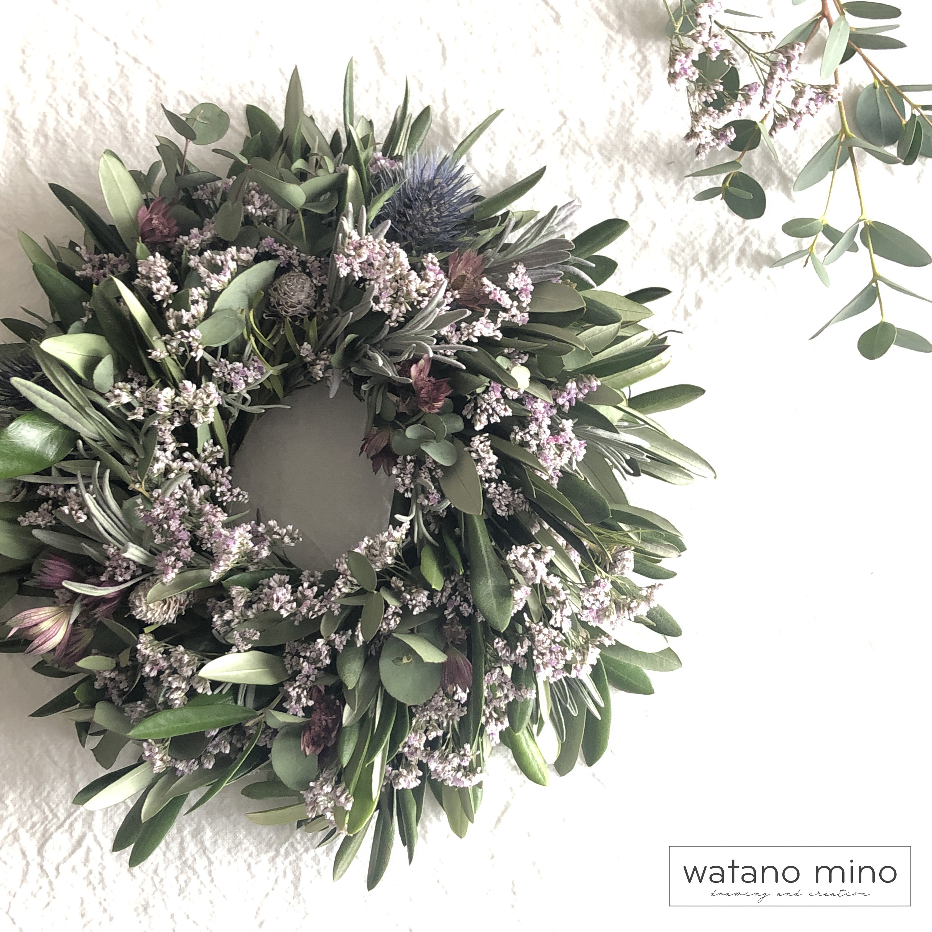 春オリーブとユーカリの桜色リース /幸せを運ぶフレッシュオリーブのリース/大きなリース30+