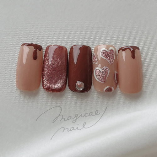カラー変更、サイズ指定無料】ネイルチップバレンタインネイルハートネイル