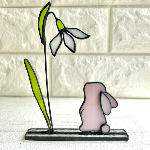 ステンドグラス】スノードロップとうさぎ その他インテリア雑貨