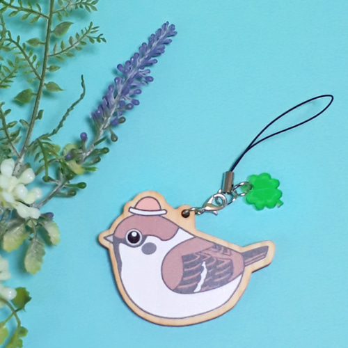 鳥ストラップ(スズメ)帽子をかぶった、すずめちゃん 野鳥 プレゼント