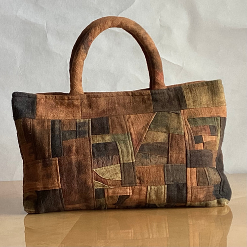 ランダム染めの柿渋染めパッチワークバック (1) トートバッグ ひだまり