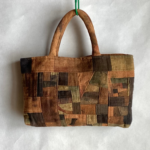 ランダム染めの柿渋染めパッチワークバック (1) トートバッグ ひだまり