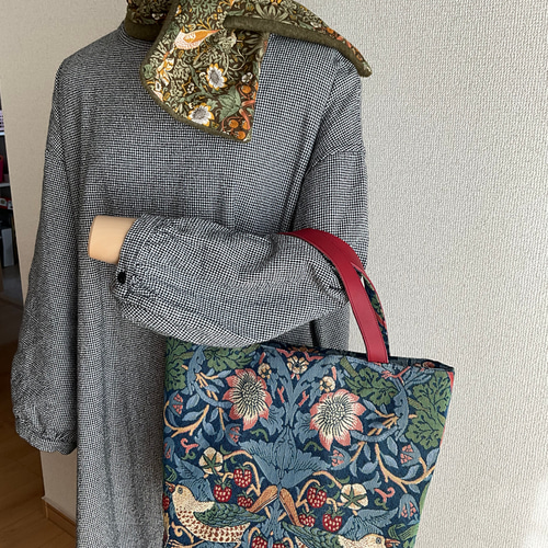 ❥❥川島織物ウィリアムモリスいちご泥棒❥バンブーハンドルトートバッグ❥ 6cc60fc8b4d64a6515708da983c1be