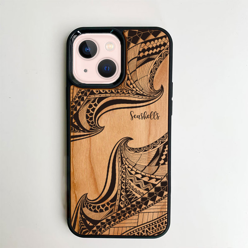 トライバル柄のウッドパネルiphoneケース ハワイアンデザインケース