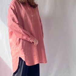 【ゆったりリラックス♪フレンチリネンのチュニックシャツ】プルオーバー　さくら色　サーモンピンク　スモーキーカラー 5枚目の画像