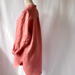 【ゆったりリラックス♪フレンチリネンのチュニックシャツ】プルオーバー　さくら色　サーモンピンク　スモーキーカラー 14枚目の画像