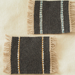 手織りコースター✳ダークグレー✳柄違い2枚組✳ 2枚目の画像