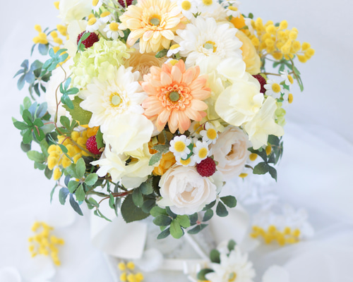 ウェディングブーケとブートニアのセット♡ガーベラブーケ♡パンパス