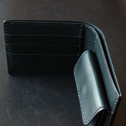 【オーダー品】黒ヌメ革のハーフウォレットとカード入れセット　二つ折り財布　カードケース 2枚目の画像