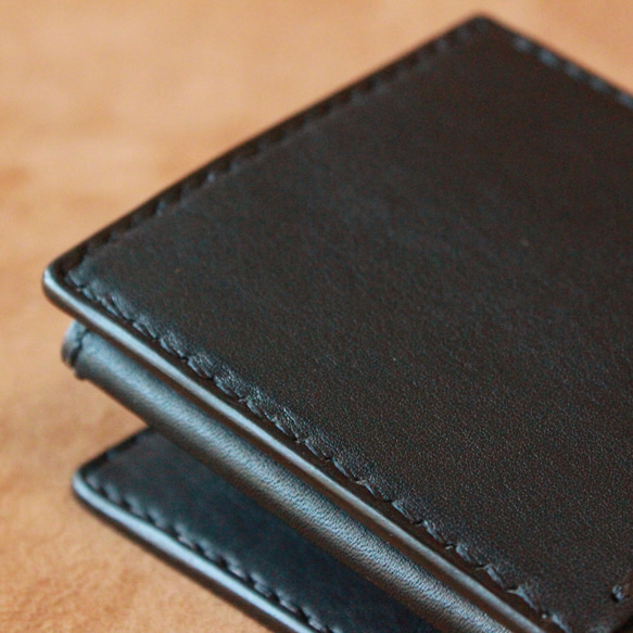 【オーダー品】黒ヌメ革のハーフウォレットとカード入れセット　二つ折り財布　カードケース 9枚目の画像