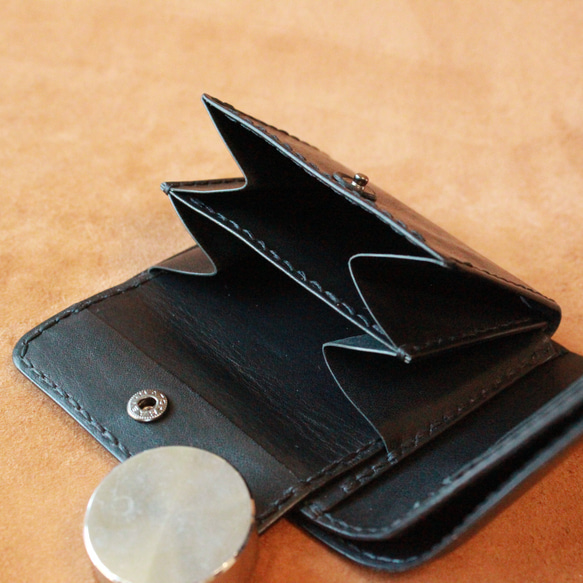 【オーダー品】黒ヌメ革のハーフウォレットとカード入れセット　二つ折り財布　カードケース 7枚目の画像