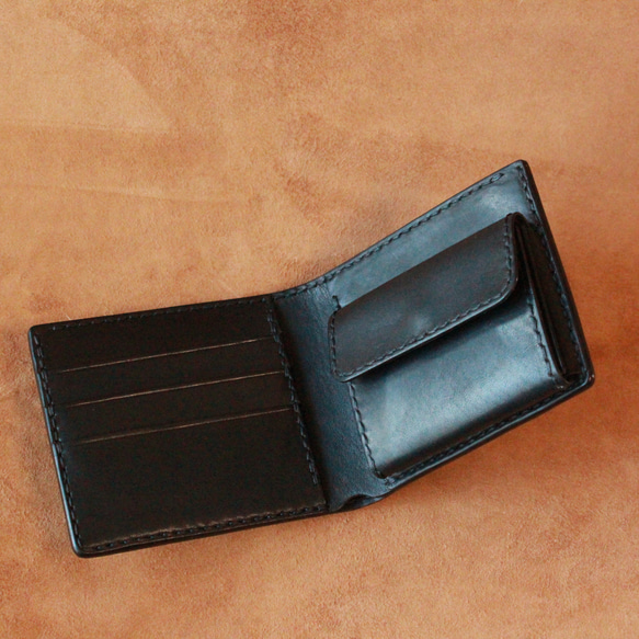 【オーダー品】黒ヌメ革のハーフウォレットとカード入れセット　二つ折り財布　カードケース 5枚目の画像