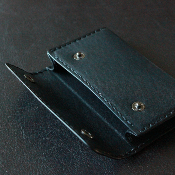【オーダー品】黒ヌメ革のハーフウォレットとカード入れセット　二つ折り財布　カードケース 3枚目の画像