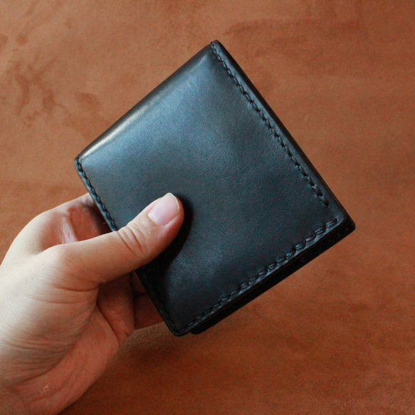 【オーダー品】黒ヌメ革のハーフウォレットとカード入れセット　二つ折り財布　カードケース 11枚目の画像