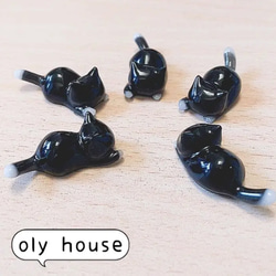 じゃれ猫シリーズ ブチ猫首輪@1 5匹セット レジン パーツ デコパーツ