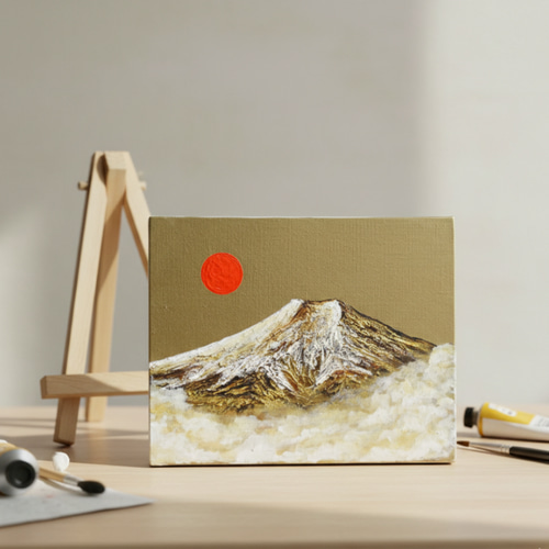 一点物 油彩画【旭日黄金富士】F3号 原画 富士山インテリア 絵画 HR