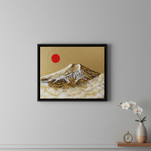 一点物 油彩画【旭日黄金富士】F3号 原画 富士山インテリア 絵画 HR