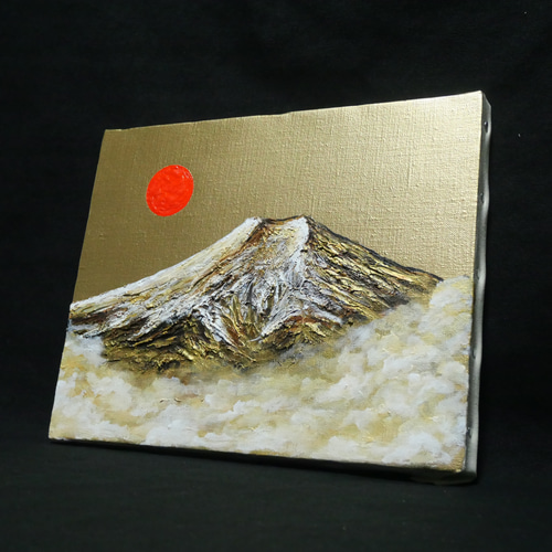 一点物 油彩画【旭日黄金富士】F3号 原画 富士山インテリア 絵画 HR