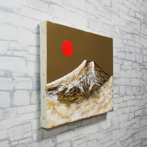 一点物 油彩画【旭日黄金富士】F3号 原画 富士山インテリア 絵画 HR