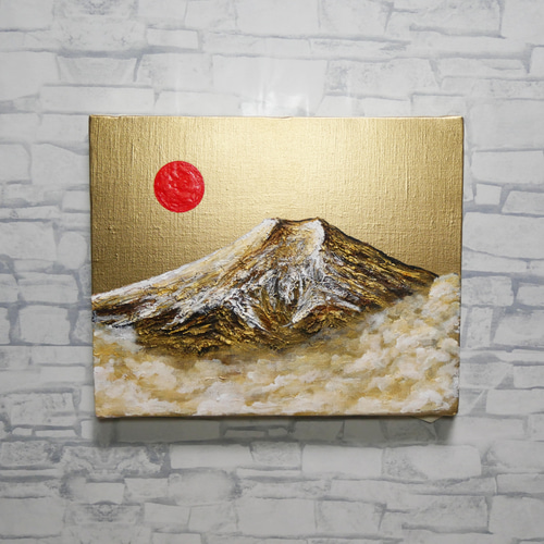 一点物 油彩画【旭日黄金富士】F3号 原画 富士山インテリア 絵画 HR
