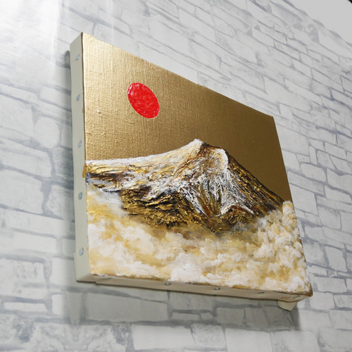 一点物 油彩画【旭日黄金富士】F3号 原画 富士山インテリア 絵画 HR