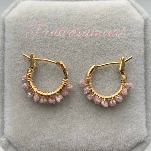 極小✨ ピンクダイヤモンド 原石 フープピアス k16gp ピアス