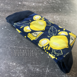 レモン柄ユニセックス靴下❤️スケーターソックス グラフィックポップアート プレゼントプチギフト 北欧デザイン刺繍果物檸檬 3枚目の画像