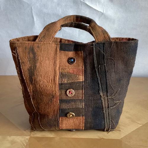 ランダム染めの柿渋染めパッチワークバック (2) トートバッグ ひだまり