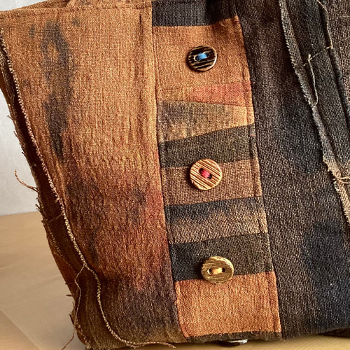 ランダム染めの柿渋染めパッチワークバック (2) トートバッグ ひだまり