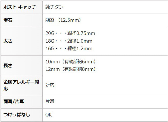 翡翠 リング セカンドピアス 純チタン 軸太 【■5-4】 天然石 金属アレルギー 太軸 BlueHill 4枚目の画像