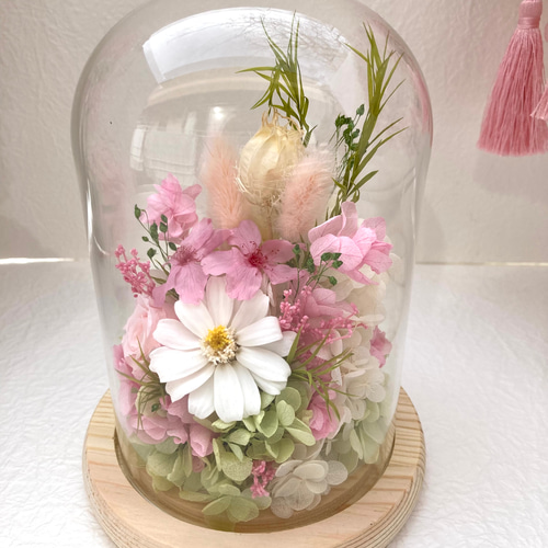 プリザーブドフラワー桜ガラスドームアレンジ ピンク系 結婚新築開店