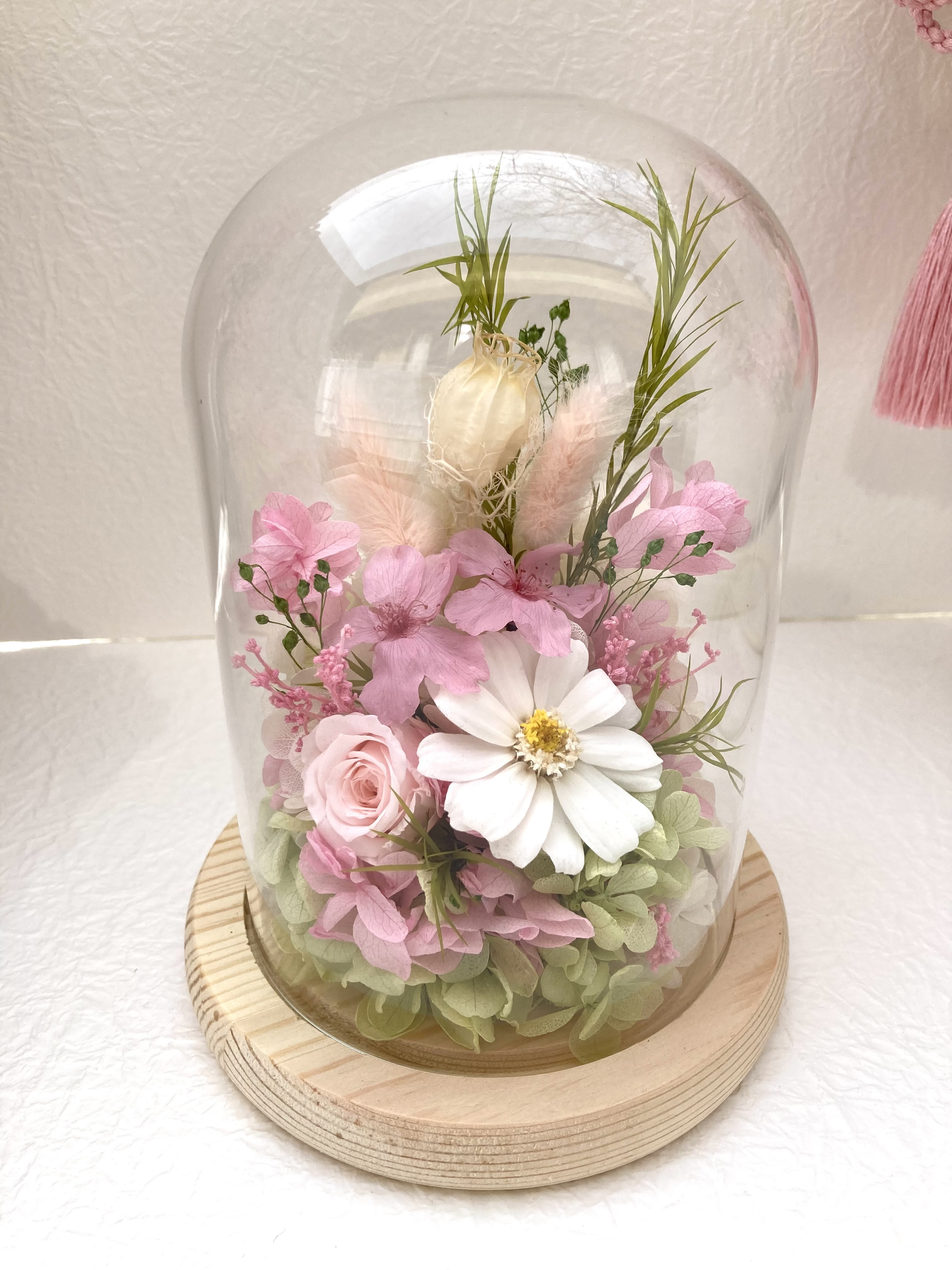 プリザーブドフラワー桜ガラスドームアレンジ ピンク系 結婚新築開店還暦祝い 母の日 誕生日プレゼント インテリア敬老の日