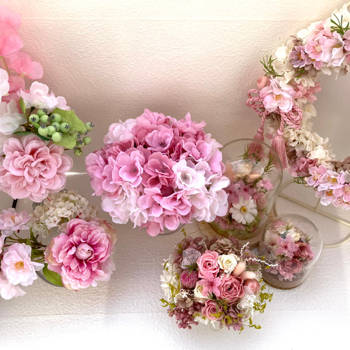 プリザーブドフラワーピンクローズ サクラ フラワーアレンジメント プリザーブドフラワー桜ガラスドームアレンジ ピンク系 結婚新築開店