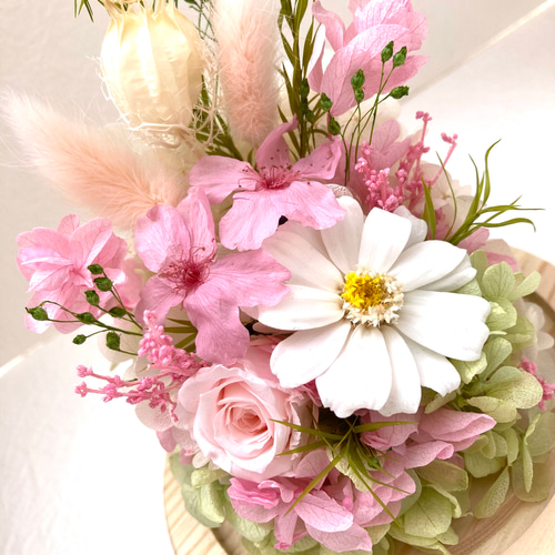 プリザーブドフラワー桜ガラスドームアレンジ ピンク系 結婚新築開店