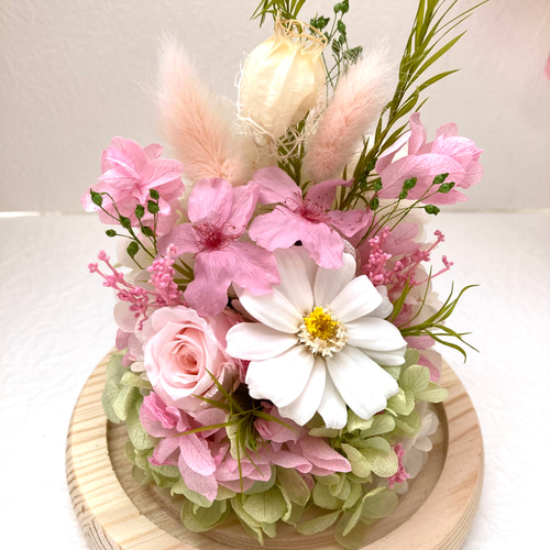 【高級プリザーブドフラワー】ピンクローズ　プリザーブドフラワードーム プリザーブドフラワー ドーム ピンク 誕生日 結婚祝い 両親贈呈品 新築