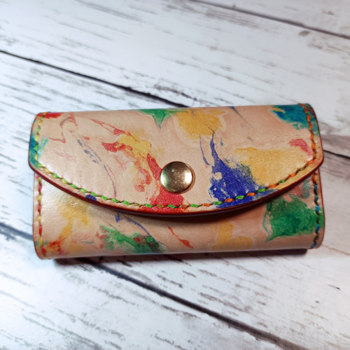 送料無料】手染めマーブリング染色のキーケース キーケース  
