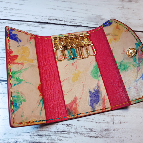 送料無料】手染めマーブリング染色のキーケース キーケース  