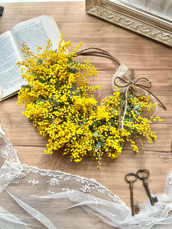 再販♡ミモザリース ⭐︎ ハーフムーン ⭐︎ ドライフラワー ドライ