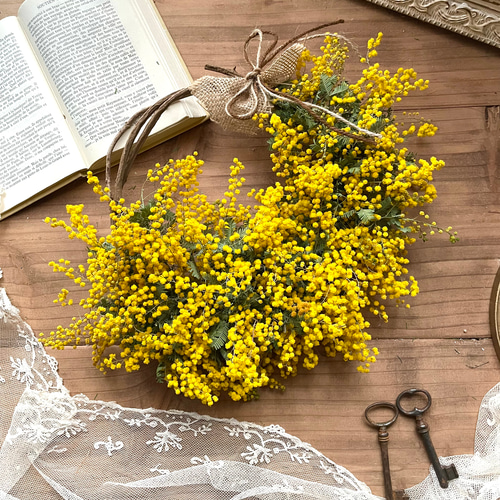 再販♡ミモザリース ⭐︎ ハーフムーン ⭐︎ ドライフラワー ドライ