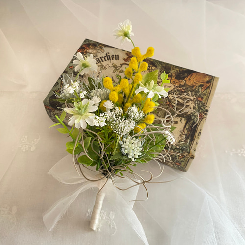 ミモザのナチュラルブーケ＆ブートニアセット 春ブーケ ウェディング