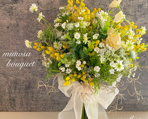 ミモザのナチュラルブーケ＆ブートニアセット 春ブーケ ウェディング