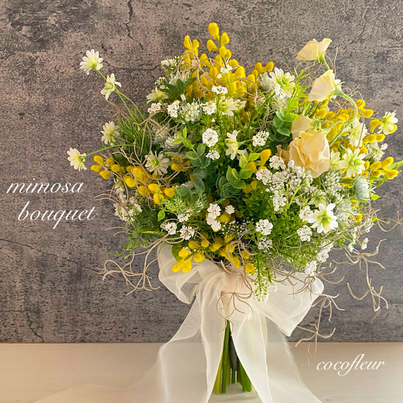 春♪ミモザのナチュラルブーケ&ブートニア♡の通販 by ブーケデザイン  