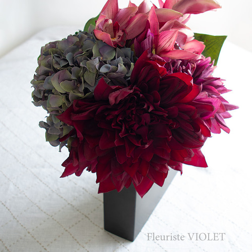 紫陽花ハンドメイド2024ブーケ アレンジメント ダリアとオータム