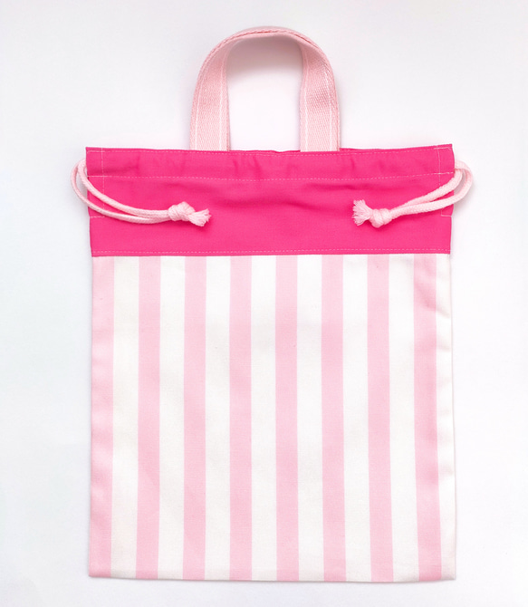 ピンクストライプ体育着袋♡お着替え袋/ピンク 2枚目の画像