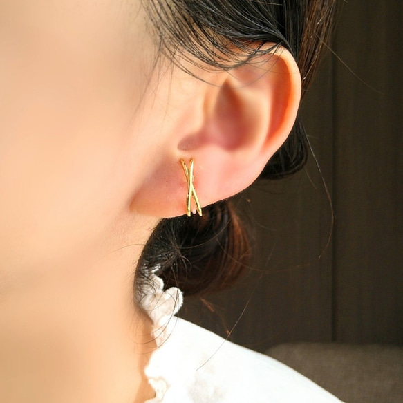 18kgp◆mini `X‘cross earrings     イヤーカフフープイヤリングフープピアスイヤーカーフ 3枚目の画像