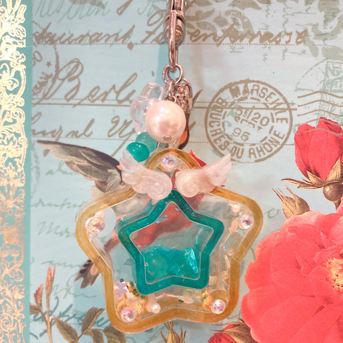 オーシャンブルーのダブルスターシェイカー キーホルダー kirameki