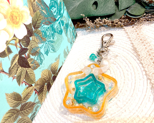 オーシャンブルーのダブルスターシェイカー キーホルダー kirameki