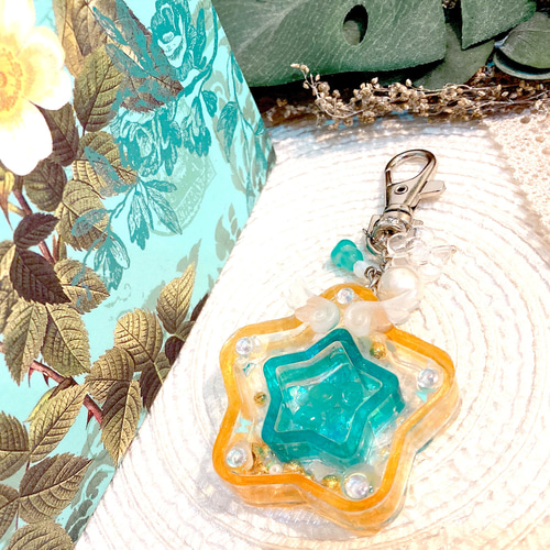 オーシャンブルーのダブルスターシェイカー キーホルダー kirameki