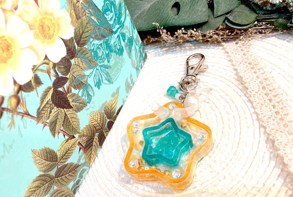 オーシャンブルーのダブルスターシェイカー キーホルダー kirameki