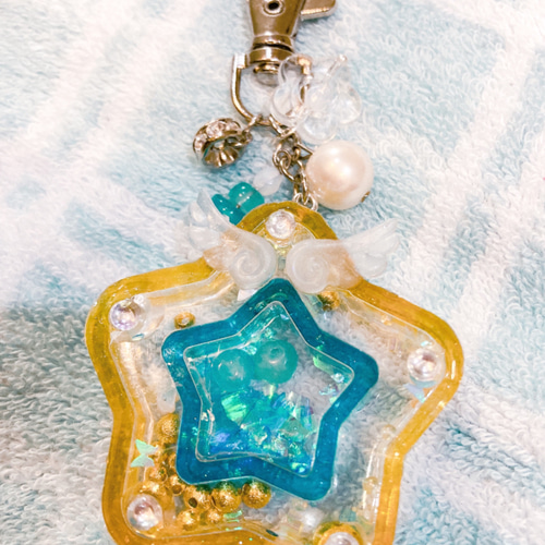 オーシャンブルーのダブルスターシェイカー キーホルダー kirameki